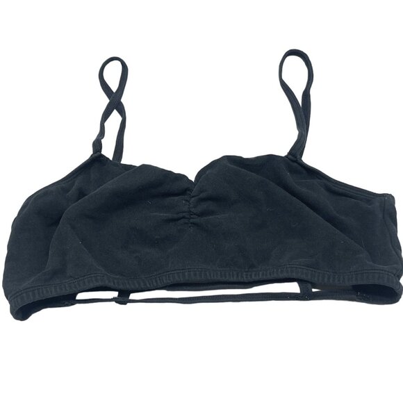 sports bra black weaved back stretch elastic no size tag small 26" around READ - Picture 1 of 5